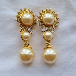 Statement Large Pearl and crystal earrings